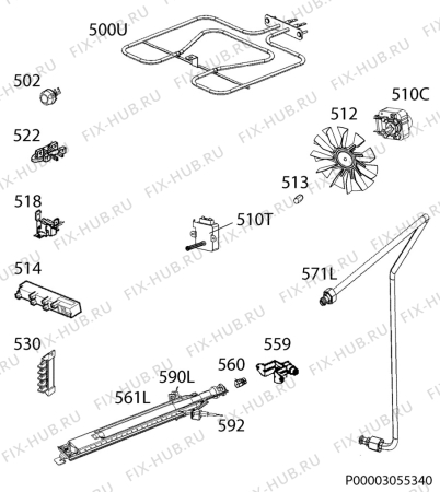 Взрыв-схема плиты (духовки) Aeg 31345GM-MN - Схема узла Functional parts